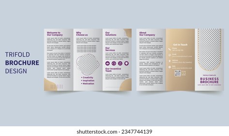 a4 paper size ratio - trifold brochure gold and purple design template - editable eps file