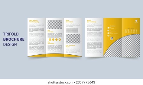 a4 paper size ratio - trifold brochure yellow design template - editable eps file