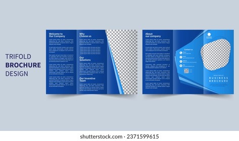 a4 paper size ratio - trifold brochure blue design template - editable eps file