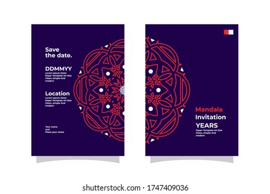 A4 paper template invitation design with luxury mandala concept, with some red bold colors. Vector EPS