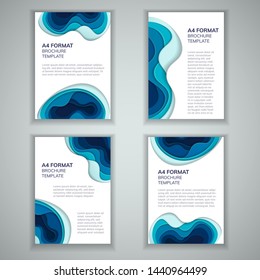 A4 papercut brochure template or leaflet design with blue water waves. Vector illustration.