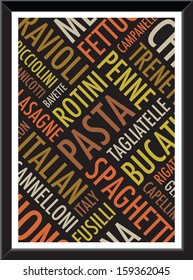 a4 pasta background on a black frame