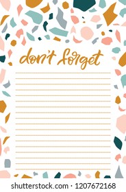 A4 planner with hand lettering and terrazzo elements. Perfect design for greeting cards, notebooks, posters, stationery.