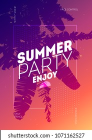 A4 Poster For Summer And Beach Party Background. Invitation Palm Tree Template Flyer Design. Tropical Sunset 