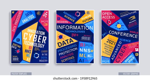 A4 poster template with geometric composition. Bright flat style shapes with typographics design. Trendy vector polygonal illustration