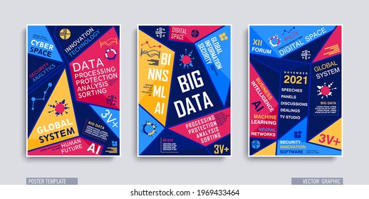 A4 poster template with geometric composition. Bright flat style shapes with typographics design. Trendy vector polygonal illustration