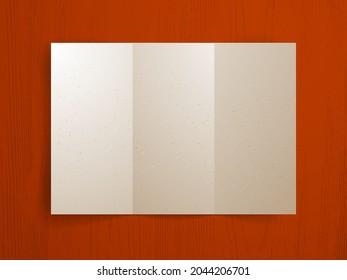 A4 print format folded paper sheet memo over wooden background vector realistic illustration, design element for message mockup.