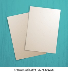 A4 print format paper sheet memo over wooden background vector realistic illustration, design element for message mockup.