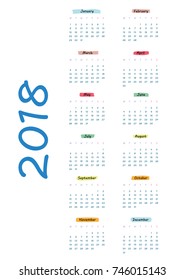  A4 print ready cute calendar for 2018 year. Design template vector illustration.