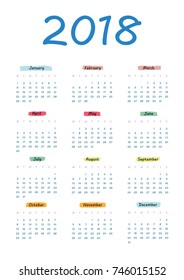 Print Ready Cute Calendar 18 Stock Vector Royalty Free