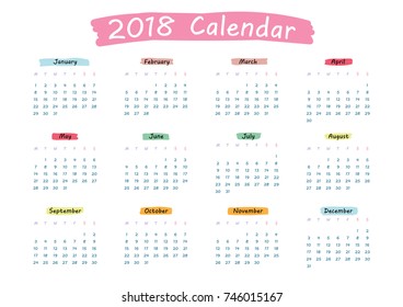 Print Ready Cute Calendar 18 Stock Vector Royalty Free