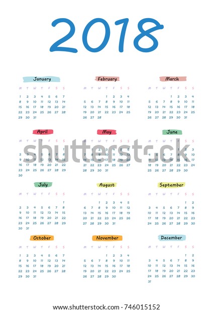 Print Ready Cute Calendar 18 Stock Vector Royalty Free