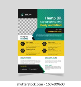 A4 print ready modern green hemp, cannabis, medical flyer or leaflet design template