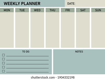 A4 Printable Basic Weekly Planer. Monthly planer blank template.