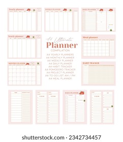 A4 printable planners in pink, daily, weekly, monthly, yearly set of planners with to do lists