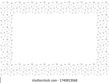 A4 rectangular isolated horizontal frame of hand-drawn black outline horticultural doodles on a white background. Blank for gardening, agriculture, plant growing, eco-culture. Place for text. Vector.