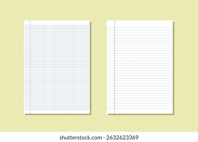 A4 ruled and square ruled vector paper template for writing and educational use