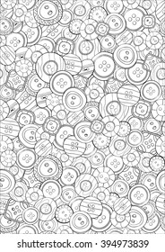 A4 Seamless pattern monochrome. Art and Color Therapy. An Anti Stress Coloring Book. Cute button seamless pattern background. coloring page adult and children