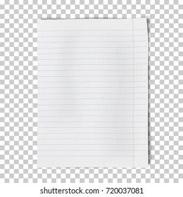 A4 sheet of lined paper isolated on transparent background. Vector illustration.