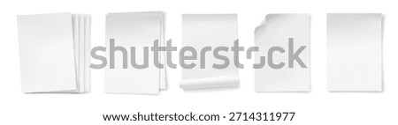 A4 sheet of papers with curved corners. Vector realistic set of pages curl or bent edges of empty documents. Empty rounded folios or written materials. Curvilinear pages or clean blanks