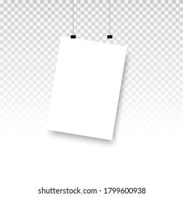 A4 sheet with a shadow kept on one thread. Vector illustration.