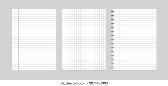 A4 sheet of white lines paper isolated on gray background. Blank sheets design for back to school. Vector illustration