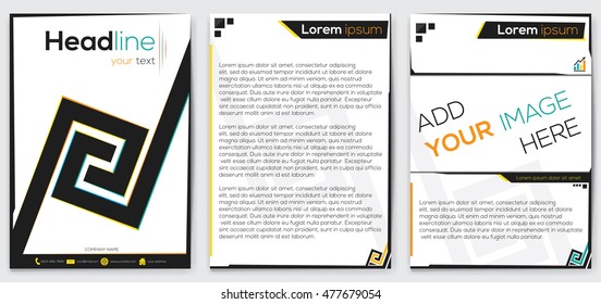 A4 size. Brochure design template. Brochure cover layout. Leaflet vector cover presentation abstract flat background. Brochure flyer design with White, Blue and Yellow color sheme.