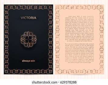 A4 size business template with frame, logo, abstract metallic circles, for restaurant menu, flyer, greeting card, brochure, cover, etc. Vector illustration