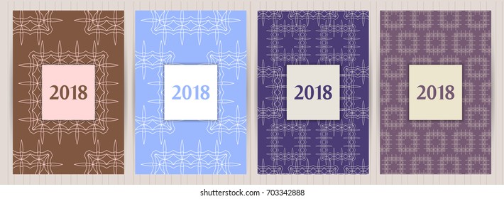 A4 size cards with abstract geometric pattern. Vector backgrounds for restaurant menu, flyer, business card, brochure, book cover, banner, etc.