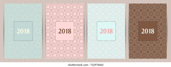 A4 size cards with abstract geometric pattern. Vector backgrounds for restaurant menu, flyer, business card, brochure, book cover, banner, etc.