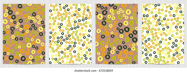 A4 size cards with doodle, ink, Hand drawn circular elements, vector illustrations. Business templates for restaurant menu, flyer, greeting card, brochure, cover, invitation, letter. 
