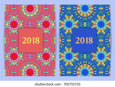 A4 size cards. Mandala round elements. Ethnic colorful background. Japanese, arabic, islamic, eastern, oriental, muslim style for restaurant menu, flyer, business card, brochure, book cover, banner.