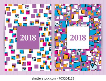 A4 size cards, random, chaotic geometric elements. Vector backgrounds for restaurant menu, flyer, business card, brochure, book cover, banner, etc.