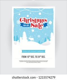 A4 Size Christmas Festival Sale Poster Flyer Design Background Layout Template with 50% Discount Tag