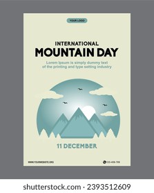 Afiche del Día Internacional de las Montañas de tamaño A4 adecuado para carteles, afiches, anuncios en los medios de comunicación