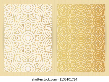 A4 size covers. Mandala round elements. Ethnic background. Japanese, arabic, islamic, eastern, oriental, musli style for restaurant menu, flyer, business card, brochure, book cover, banner.