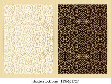 A4 size covers. Mandala round elements. Ethnic background. Japanese, arabic, islamic, eastern, oriental, musli style for restaurant menu, flyer, business card, brochure, book cover, banner.