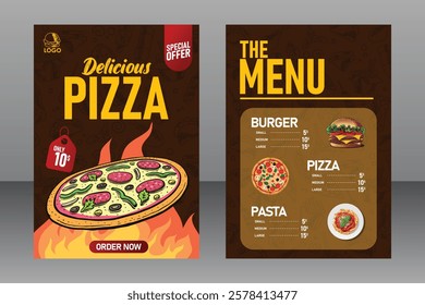 A4 Size Delicious Fire Pizza Food Menu For Restaurant and Marketing Purposes, Food Poster, Food Flyer, Food Banner, Restaurant Poster, Restaurant Banner, Restaurant Flyer