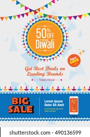 A4 Size Diwali Decorative Poster Design Template with 50% Discount Tag