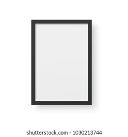 A4 size empty copyspace photo frame made of Black wood isolated over the white background