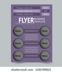 A4 size flyer template. Abstract brochure design for business, education, presentation, advertisement. Vector illustration. Purple color.