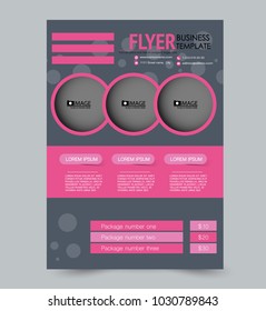 A4 size flyer template. Abstract brochure design for business, education, presentation, advertisement. Vector illustration. Pink and grey color.
