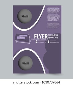 A4 size flyer template. Abstract brochure design for business, education, presentation, advertisement. Vector illustration. Purple color.