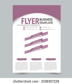 A4 size flyer template. Abstract brochure design for business, education, presentation, advertisement. Vector illustration. Purple color.