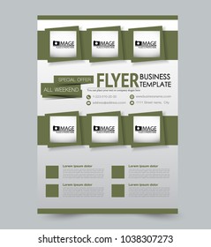 A4 size flyer template. Abstract brochure design for business, education, presentation, advertisement. Vector illustration. Green color.