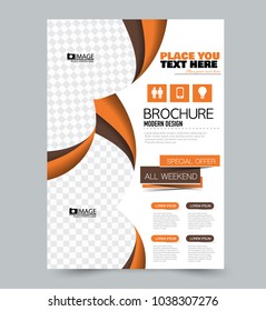 A4 size flyer template. Abstract brochure design for business, education, presentation, advertisement. Vector illustration. Brown and orange color.