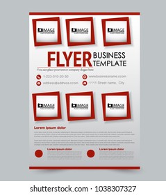 A4 size flyer template. Abstract brochure design for business, education, presentation, advertisement. Vector illustration. Red color.