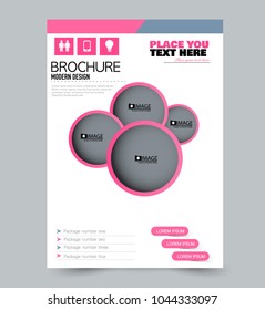 A4 size flyer template. Abstract brochure design for business, education, presentation, advertisement. Vector illustration. Pink color.