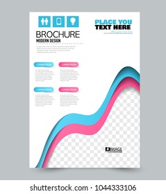 A4 size flyer template. Abstract brochure design for business, education, presentation, advertisement. Vector illustration. Blue and pink color.