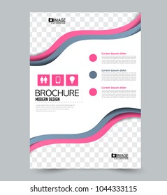 A4 size flyer template. Abstract brochure design for business, education, presentation, advertisement. Vector illustration. Pink and grey color.